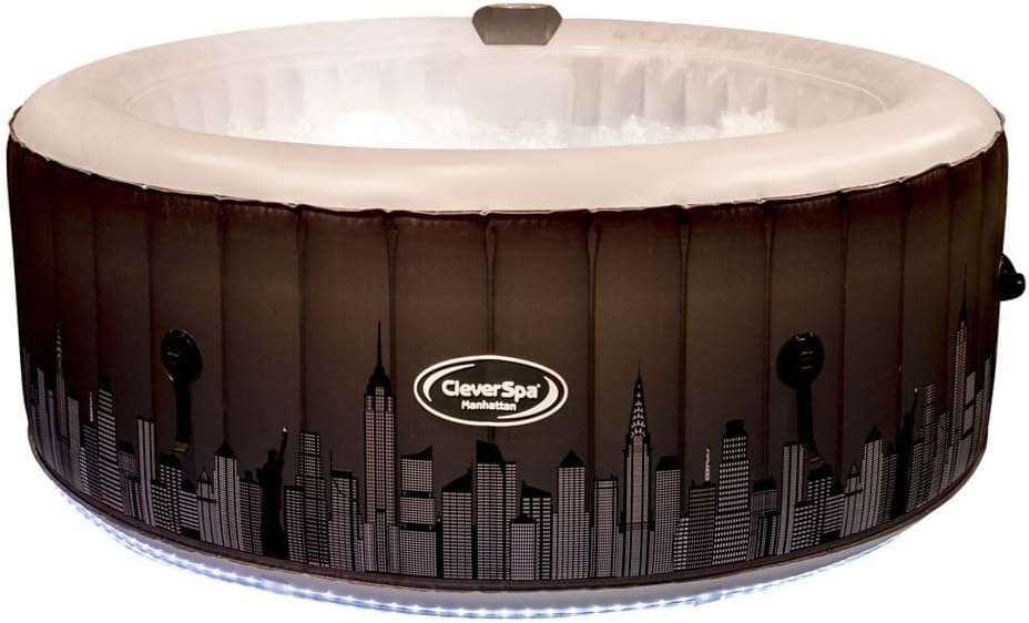 4 Person Portable Hot Tub with Inbuilt Heating ,110 Air Jets , Water Filtration-Black Mesh with Lightning