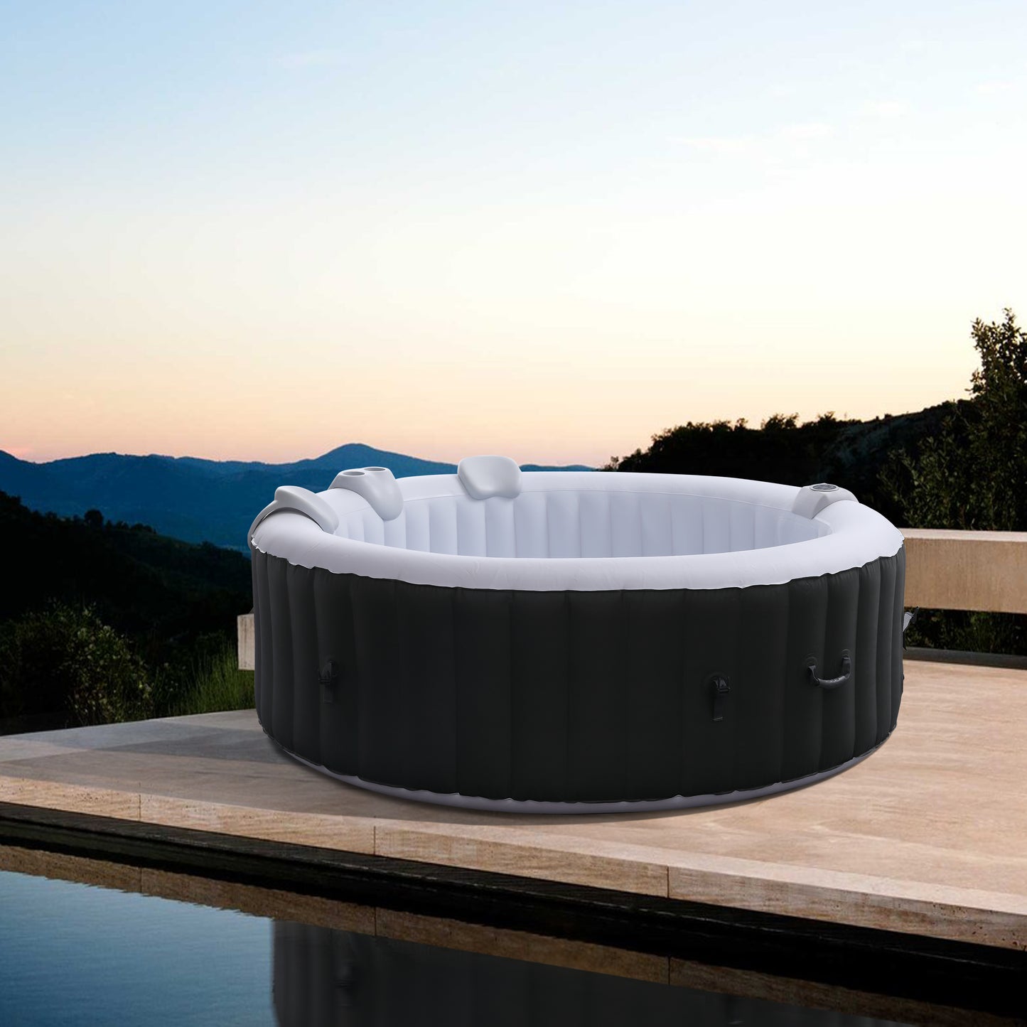 Indoor -Outdoor Hot Tub Clever Spa Jacuzzi for upto 4 persons with 110 Air Jets | Inbuilt Heating upto 40 degrees, Water Filtration, Colour- Black