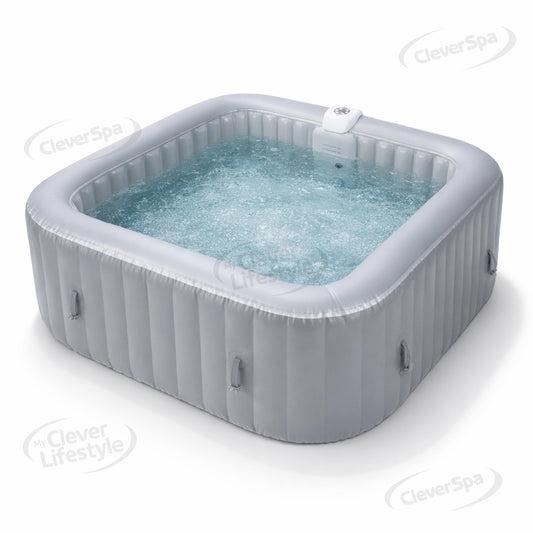 Clever Spa Portable Inflatable Hot Tub Outdoor Indoor Fits Upto 6 Person 73" x 73"x 25" with 130 Bubble Massage Airjets, Inbuilt Heating System,Water Filtration,Square, Color- Grey