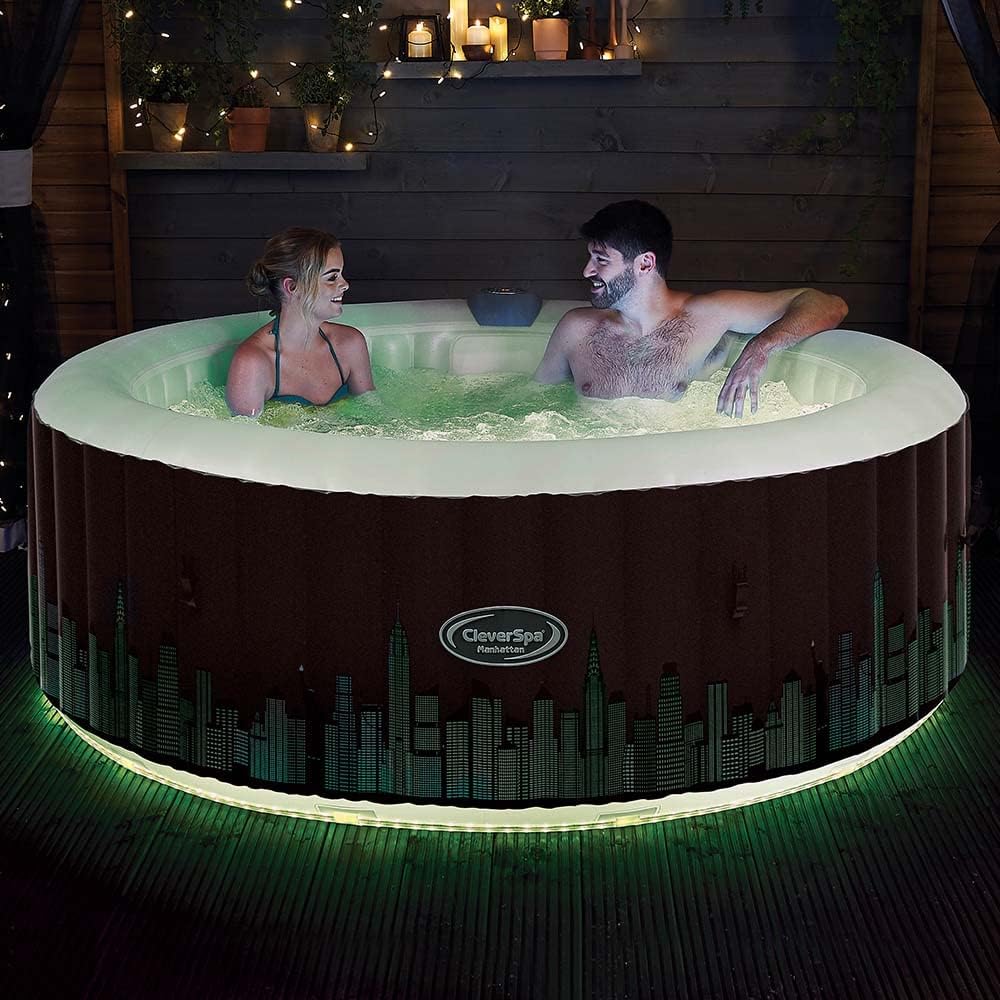 4 Person Portable Hot Tub with Inbuilt Heating ,110 Air Jets , Water Filtration-Black Mesh with Lightning