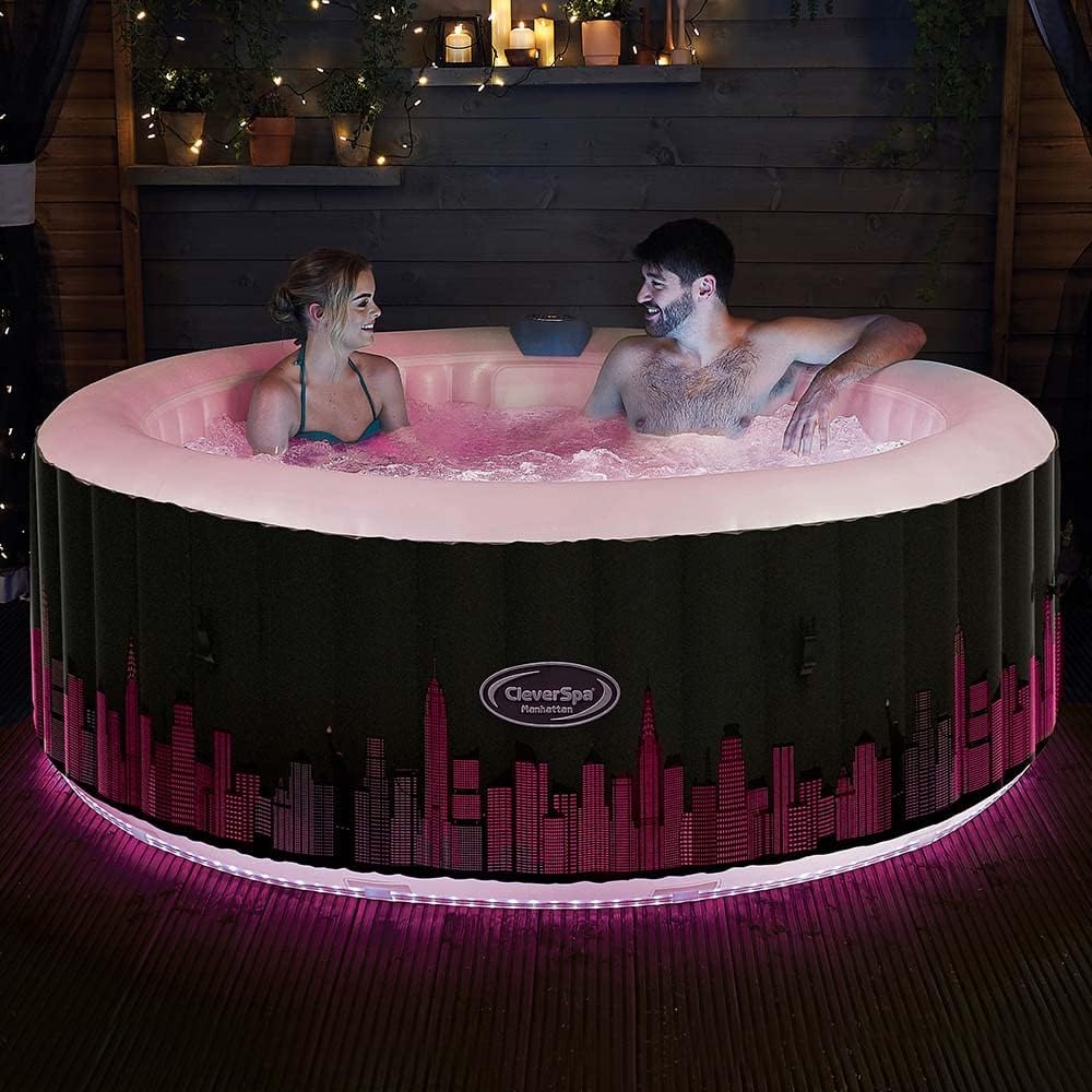 4 Person Portable Hot Tub with Inbuilt Heating ,110 Air Jets , Water Filtration-Black Mesh with Lightning