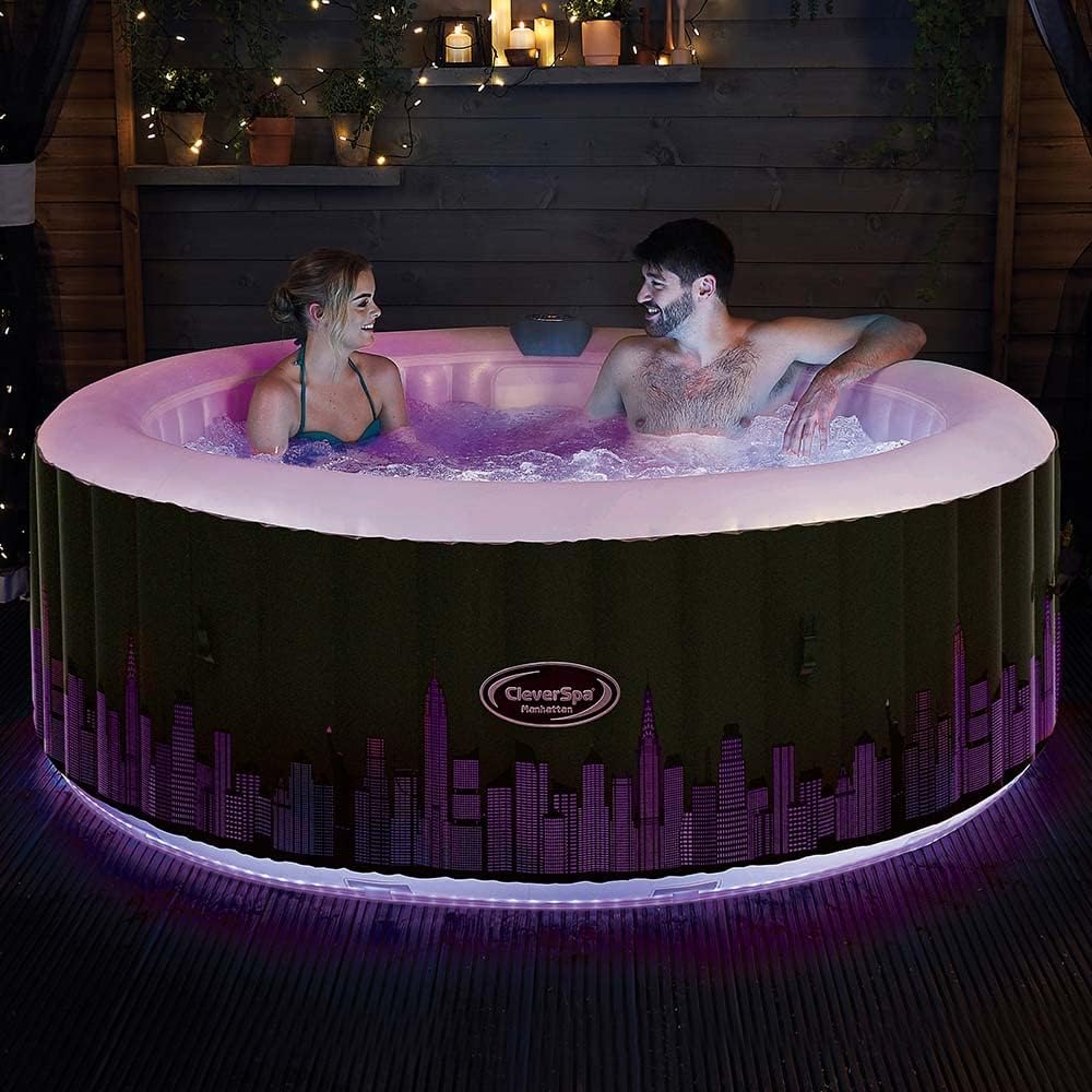 4 Person Portable Hot Tub with Inbuilt Heating ,110 Air Jets , Water Filtration-Black Mesh with Lightning