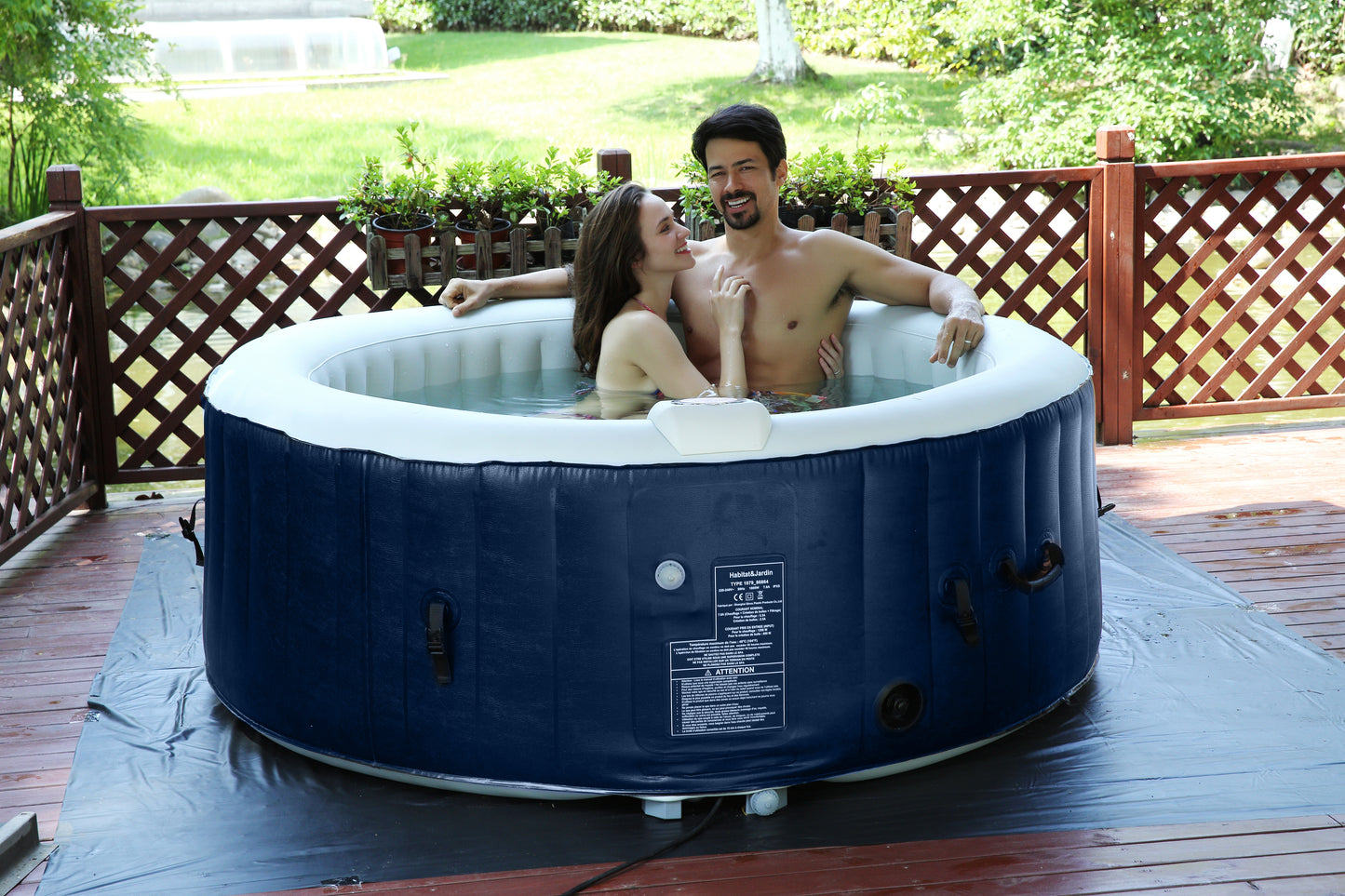 Clever Spa Hot Tub Jacuzzi for 4 persons with 110 Air Jets  | Inbuilt Heating upto 40 degrees, Water Filtration- Blue